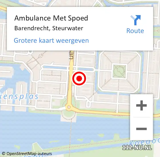 Locatie op kaart van de 112 melding: Ambulance Met Spoed Naar Barendrecht, Steurwater op 1 september 2022 20:04