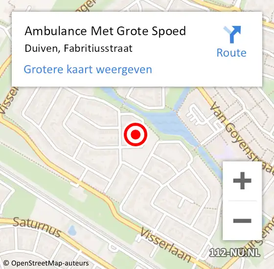 Locatie op kaart van de 112 melding: Ambulance Met Grote Spoed Naar Duiven, Fabritiusstraat op 1 september 2022 20:34