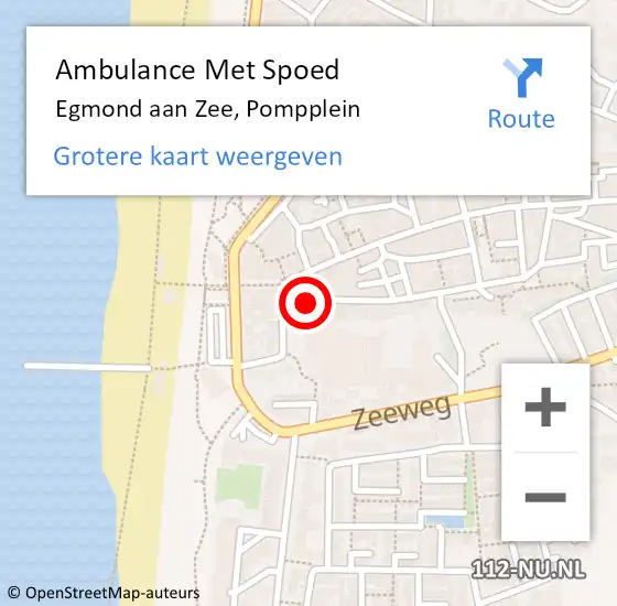 Locatie op kaart van de 112 melding: Ambulance Met Spoed Naar Egmond aan Zee, Pompplein op 1 september 2022 20:45