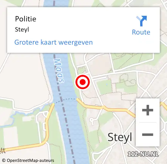 Locatie op kaart van de 112 melding: Politie Steyl op 1 september 2022 20:51