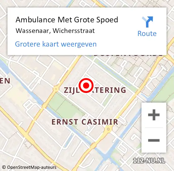 Locatie op kaart van de 112 melding: Ambulance Met Grote Spoed Naar Wassenaar, Wichersstraat op 1 september 2022 20:53