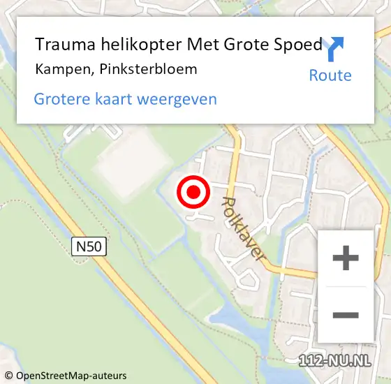 Locatie op kaart van de 112 melding: Trauma helikopter Met Grote Spoed Naar Kampen, Pinksterbloem op 1 september 2022 20:59