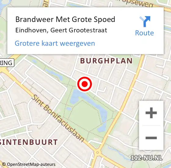 Locatie op kaart van de 112 melding: Brandweer Met Grote Spoed Naar Eindhoven, Geert Grootestraat op 1 september 2022 21:00