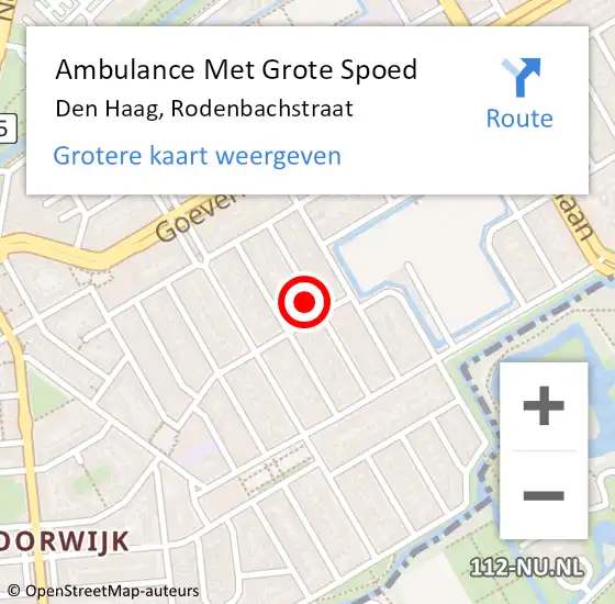 Locatie op kaart van de 112 melding: Ambulance Met Grote Spoed Naar Den Haag, Rodenbachstraat op 1 september 2022 21:02