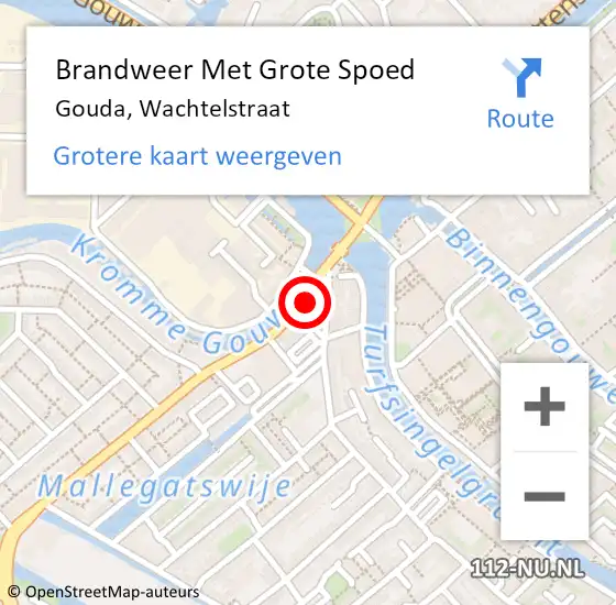 Locatie op kaart van de 112 melding: Brandweer Met Grote Spoed Naar Gouda, Wachtelstraat op 1 september 2022 21:14