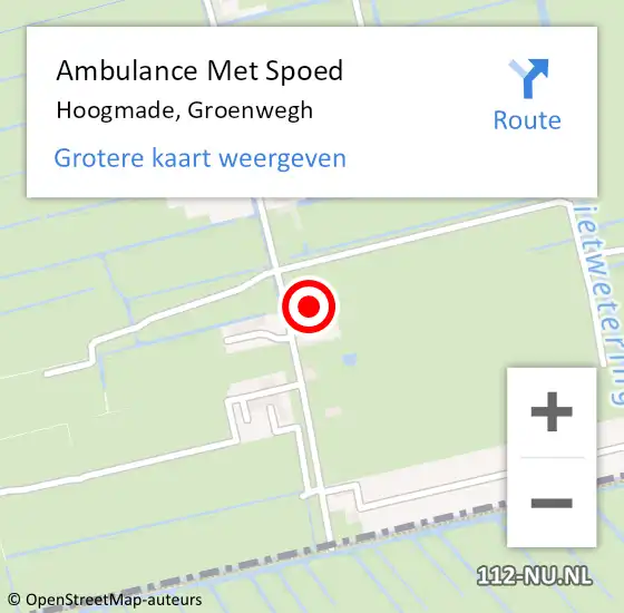 Locatie op kaart van de 112 melding: Ambulance Met Spoed Naar Hoogmade, Groenwegh op 1 september 2022 21:15