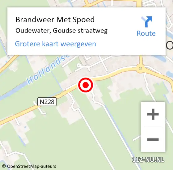 Locatie op kaart van de 112 melding: Brandweer Met Spoed Naar Oudewater, Goudse straatweg op 1 september 2022 21:29