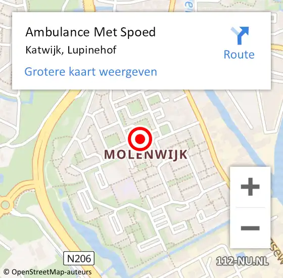 Locatie op kaart van de 112 melding: Ambulance Met Spoed Naar Katwijk, Lupinehof op 1 september 2022 21:54