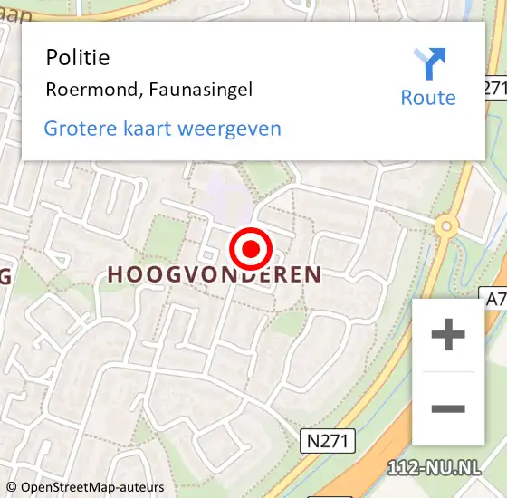 Locatie op kaart van de 112 melding: Politie Roermond, Faunasingel op 1 september 2022 22:04