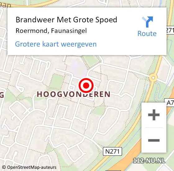 Locatie op kaart van de 112 melding: Brandweer Met Grote Spoed Naar Roermond, Faunasingel op 1 september 2022 22:08