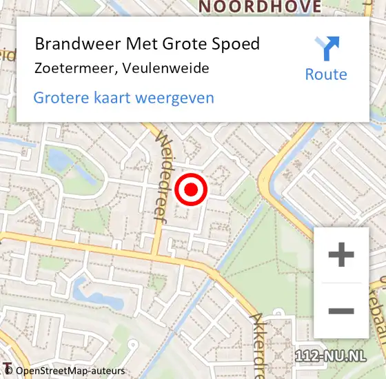 Locatie op kaart van de 112 melding: Brandweer Met Grote Spoed Naar Zoetermeer, Veulenweide op 1 september 2022 22:18