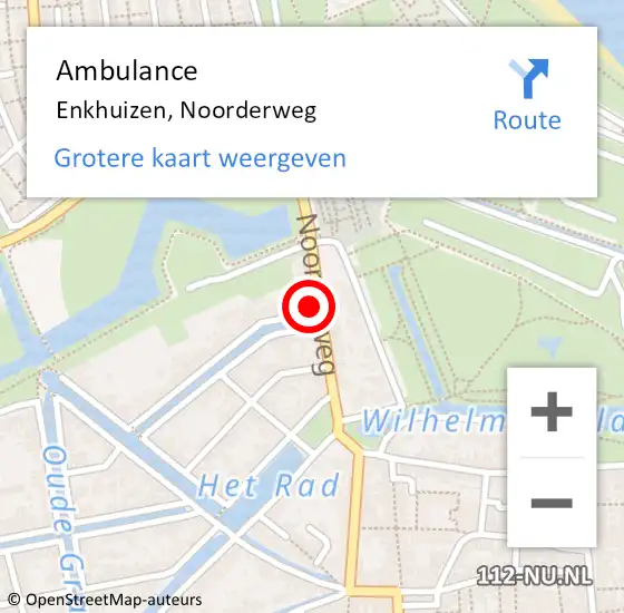 Locatie op kaart van de 112 melding: Ambulance Enkhuizen, Noorderweg op 1 september 2022 23:06