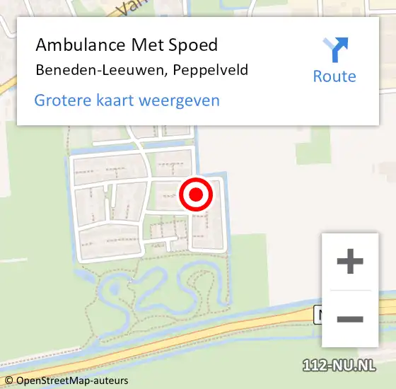 Locatie op kaart van de 112 melding: Ambulance Met Spoed Naar Beneden-Leeuwen, Peppelveld op 1 september 2022 23:41