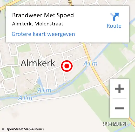 Locatie op kaart van de 112 melding: Brandweer Met Spoed Naar Almkerk, Molenstraat op 28 juli 2014 11:10