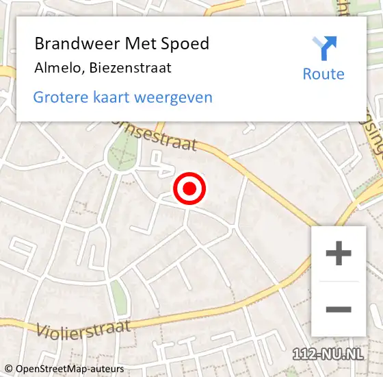 Locatie op kaart van de 112 melding: Brandweer Met Spoed Naar Almelo, Biezenstraat op 1 september 2022 23:54