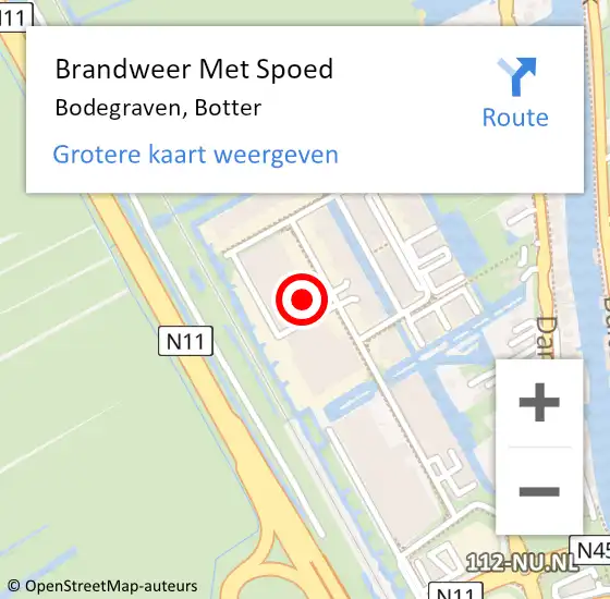 Locatie op kaart van de 112 melding: Brandweer Met Spoed Naar Bodegraven, Botter op 2 september 2022 00:01