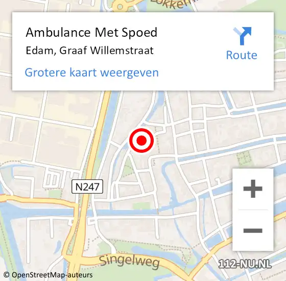 Locatie op kaart van de 112 melding: Ambulance Met Spoed Naar Edam, Graaf Willemstraat op 2 september 2022 01:01