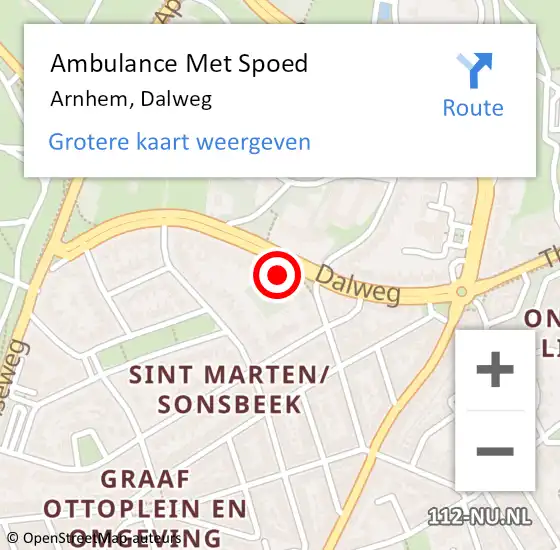 Locatie op kaart van de 112 melding: Ambulance Met Spoed Naar Arnhem, Dalweg op 2 september 2022 02:06