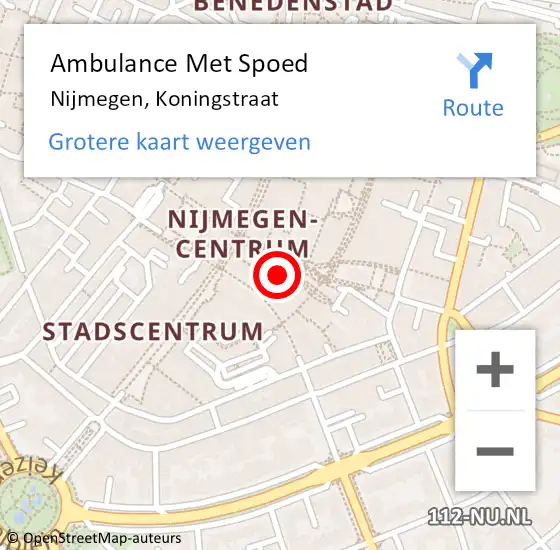 Locatie op kaart van de 112 melding: Ambulance Met Spoed Naar Nijmegen, Koningstraat op 2 september 2022 02:54