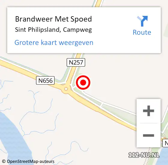 Locatie op kaart van de 112 melding: Brandweer Met Spoed Naar Sint Philipsland, Campweg op 2 september 2022 03:03