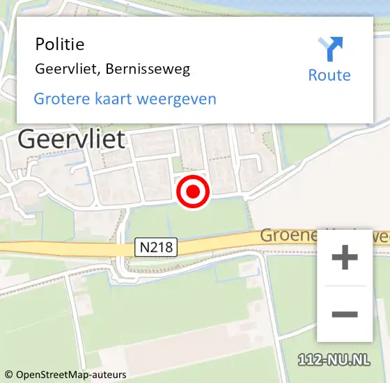 Locatie op kaart van de 112 melding: Politie Geervliet, Bernisseweg op 2 september 2022 03:46