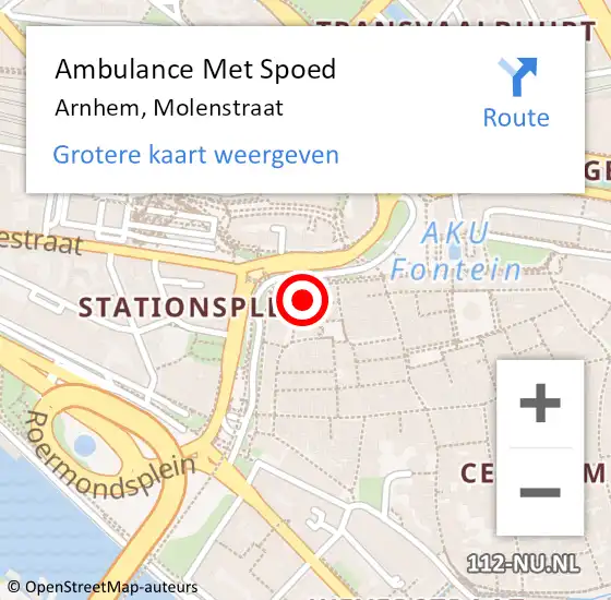 Locatie op kaart van de 112 melding: Ambulance Met Spoed Naar Arnhem, Molenstraat op 2 september 2022 05:29