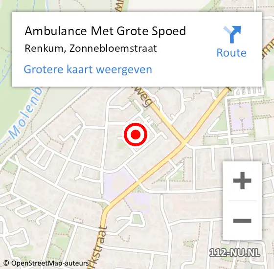 Locatie op kaart van de 112 melding: Ambulance Met Grote Spoed Naar Renkum, Zonnebloemstraat op 2 september 2022 05:49