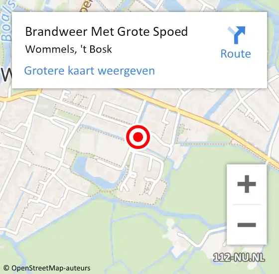 Locatie op kaart van de 112 melding: Brandweer Met Grote Spoed Naar Wommels, 't Bosk op 2 september 2022 06:16