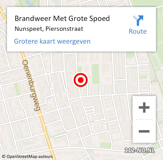 Locatie op kaart van de 112 melding: Brandweer Met Grote Spoed Naar Nunspeet, Piersonstraat op 2 september 2022 07:01