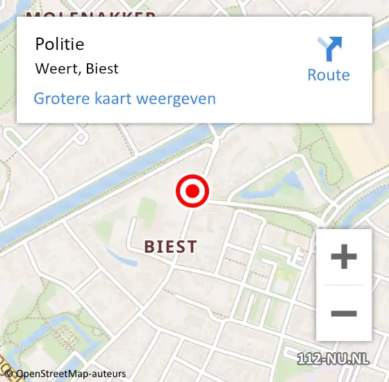 Locatie op kaart van de 112 melding: Politie Weert, Biest op 2 september 2022 07:36