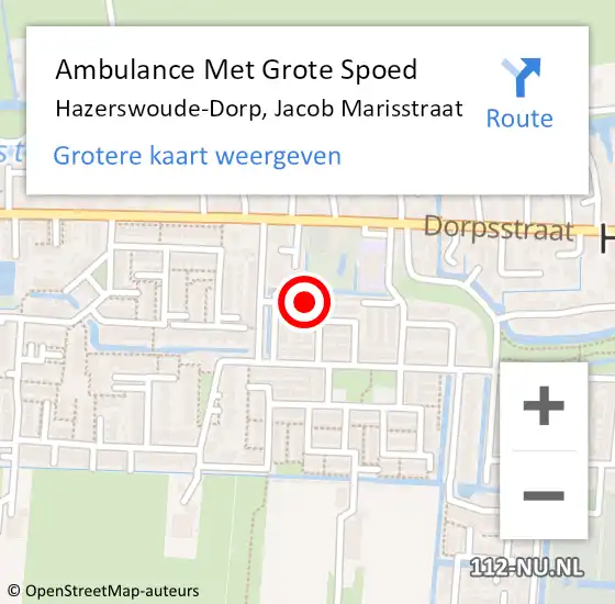 Locatie op kaart van de 112 melding: Ambulance Met Grote Spoed Naar Hazerswoude-Dorp, Jacob Marisstraat op 2 september 2022 08:09