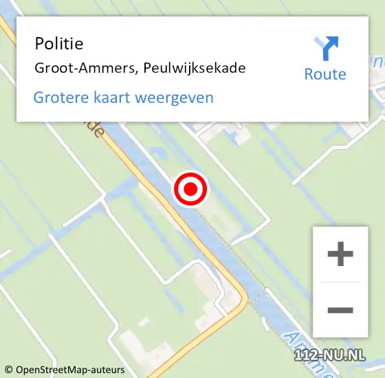 Locatie op kaart van de 112 melding: Politie Groot-Ammers, Peulwijksekade op 2 september 2022 08:10