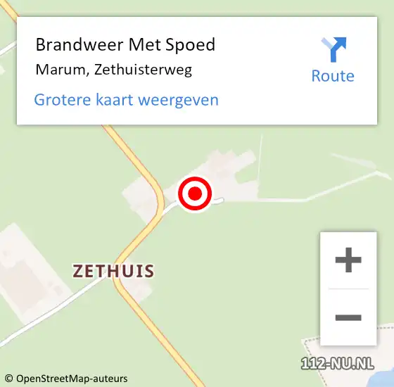 Locatie op kaart van de 112 melding: Brandweer Met Spoed Naar Marum, Zethuisterweg op 2 september 2022 08:13