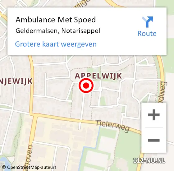 Locatie op kaart van de 112 melding: Ambulance Met Spoed Naar Geldermalsen, Notarisappel op 2 september 2022 08:20