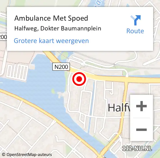 Locatie op kaart van de 112 melding: Ambulance Met Spoed Naar Halfweg, Dokter Baumannplein op 2 september 2022 08:41