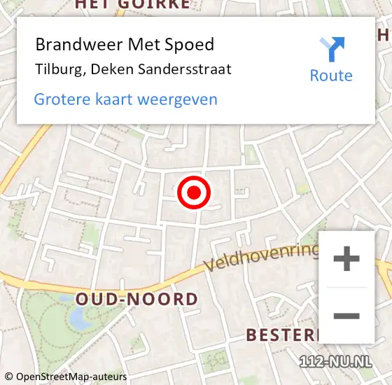 Locatie op kaart van de 112 melding: Brandweer Met Spoed Naar Tilburg, Deken Sandersstraat op 28 juli 2014 11:19