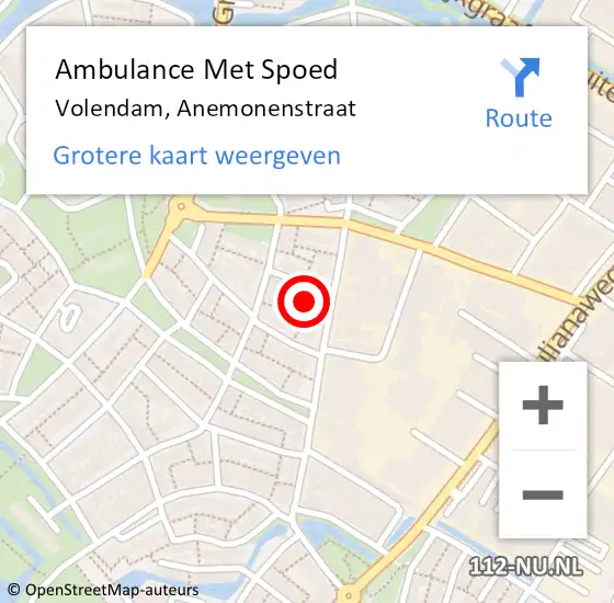 Locatie op kaart van de 112 melding: Ambulance Met Spoed Naar Volendam, Anemonenstraat op 2 september 2022 08:49