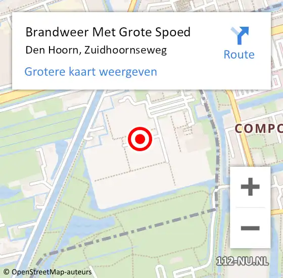 Locatie op kaart van de 112 melding: Brandweer Met Grote Spoed Naar Den Hoorn, Zuidhoornseweg op 2 september 2022 09:03