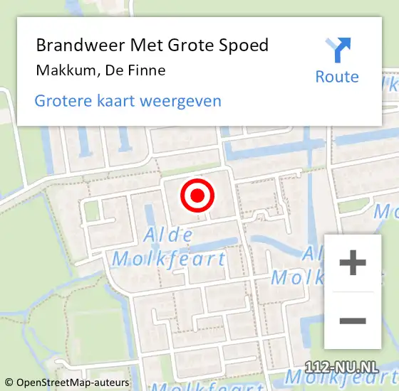 Locatie op kaart van de 112 melding: Brandweer Met Grote Spoed Naar Makkum, De Finne op 2 september 2022 09:37