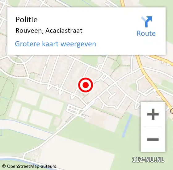 Locatie op kaart van de 112 melding: Politie Rouveen, Acaciastraat op 2 september 2022 09:38