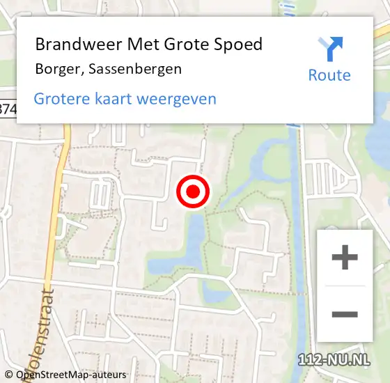 Locatie op kaart van de 112 melding: Brandweer Met Grote Spoed Naar Borger, Sassenbergen op 2 september 2022 09:51