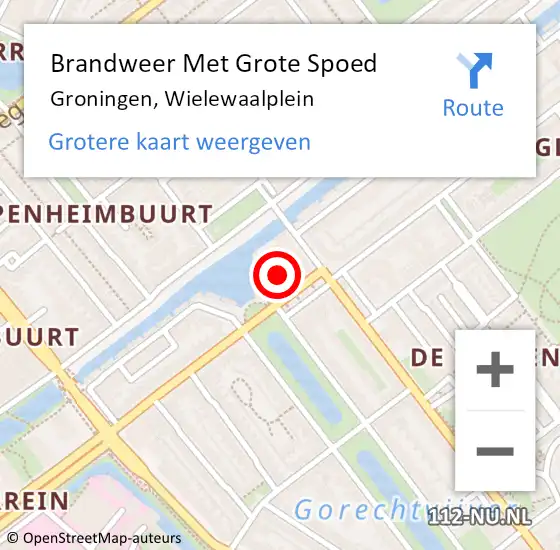 Locatie op kaart van de 112 melding: Brandweer Met Grote Spoed Naar Groningen, Wielewaalplein op 2 september 2022 10:08