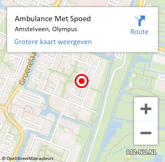 Locatie op kaart van de 112 melding: Ambulance Met Spoed Naar Amstelveen, Olympus op 2 september 2022 10:11