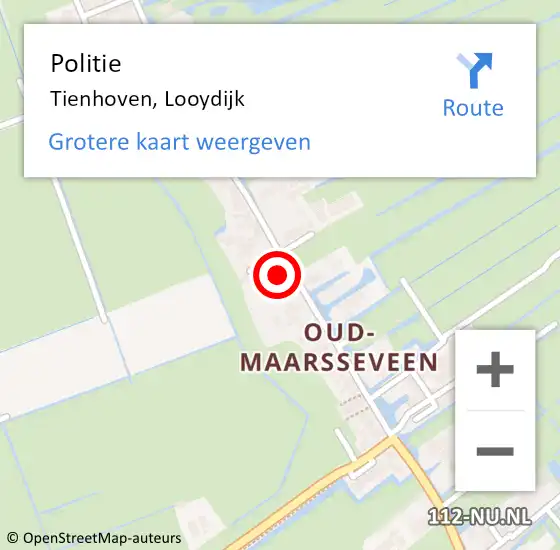 Locatie op kaart van de 112 melding: Politie Tienhoven, Looydijk op 2 september 2022 10:21