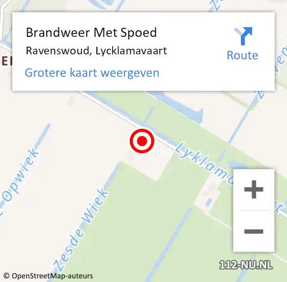Locatie op kaart van de 112 melding: Brandweer Met Spoed Naar Ravenswoud, Lycklamavaart op 2 september 2022 10:23