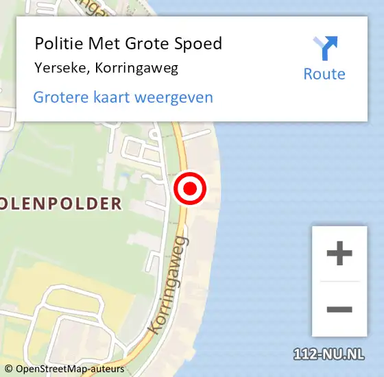 Locatie op kaart van de 112 melding: Politie Met Grote Spoed Naar Yerseke, Korringaweg op 2 september 2022 10:55