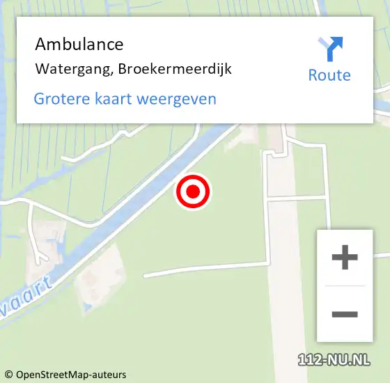 Locatie op kaart van de 112 melding: Ambulance Watergang, Broekermeerdijk op 2 september 2022 11:02