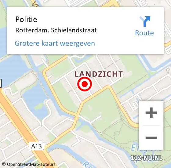 Locatie op kaart van de 112 melding: Politie Rotterdam, Schielandstraat op 2 september 2022 11:12