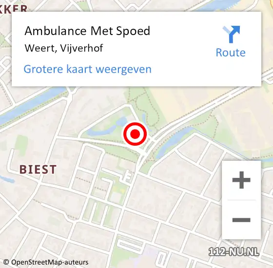 Locatie op kaart van de 112 melding: Ambulance Met Spoed Naar Weert, Vijverhof op 2 september 2022 11:21