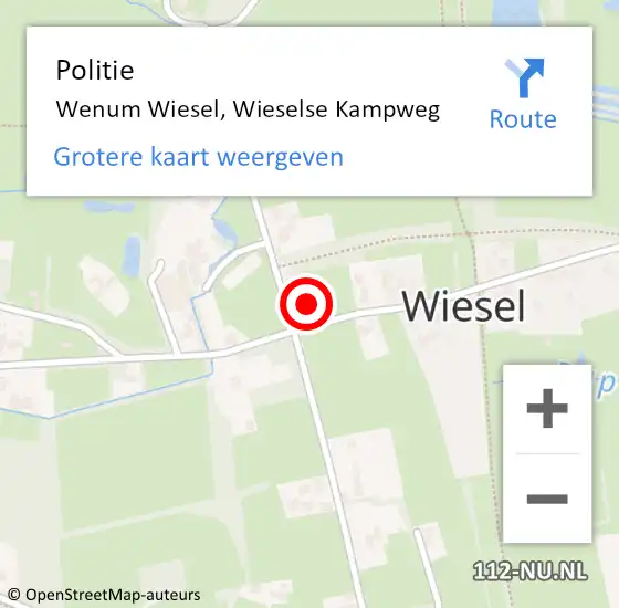 Locatie op kaart van de 112 melding: Politie Wenum Wiesel, Wieselse Kampweg op 2 september 2022 11:25